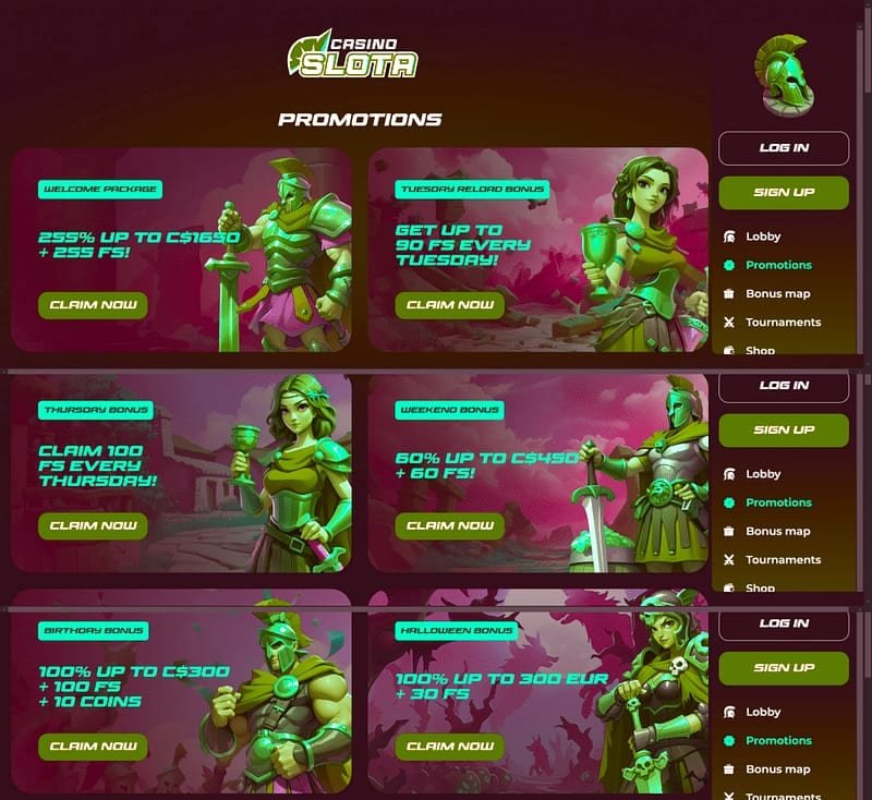 Slota Casino App Test – Bonus Map, Quests und VIP - Gamification im Slota Casino